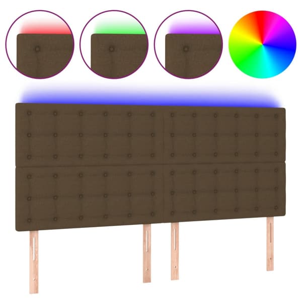 Sänggavel LED mörkbrun 200x5x118/128 cm tyg