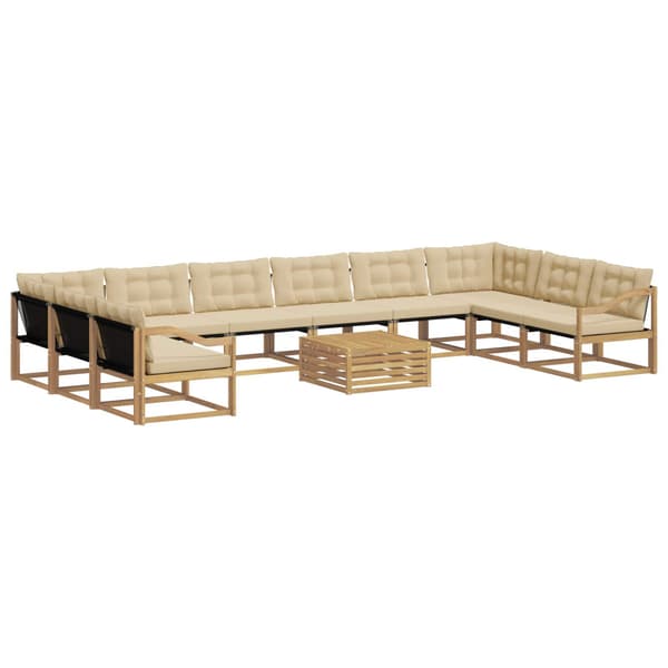 Utomhussoffset med kudde 11 pcs Vit och Beige