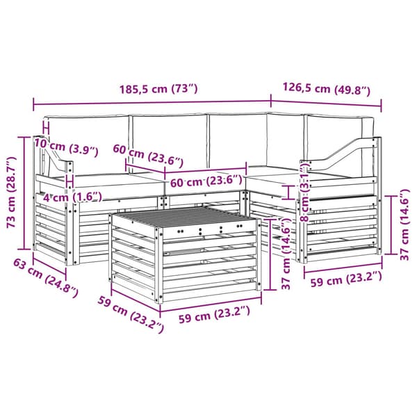 Utomhussoffset 5 pcs Vit och antracit 59 x 59 x 37 cm Polyester