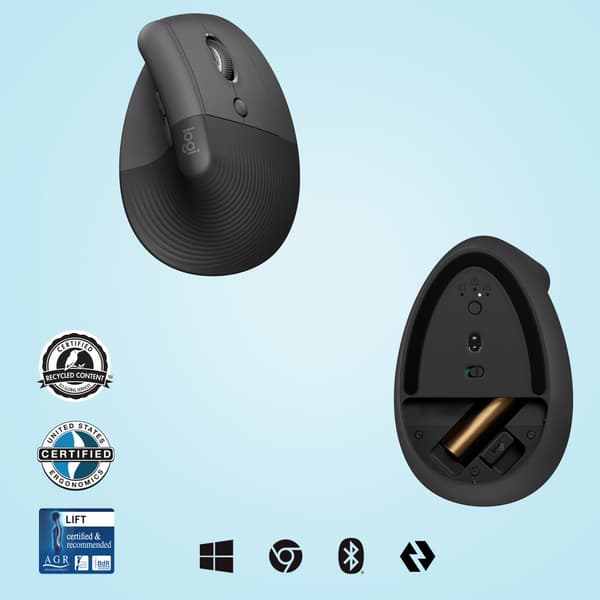 Logitech Lift datormöss högerhand Trådlös RF + Bluetooth Optisk 4000 DPI