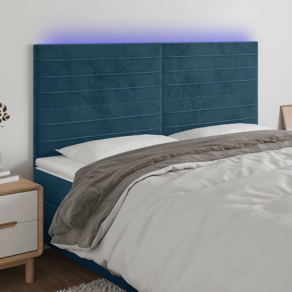 Sänggavel LED mörkblå 160x5x118/128 cm sammet
