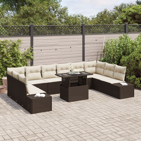 Trädgårdsoffset med lagring 11 pcs Brun Poly rattan