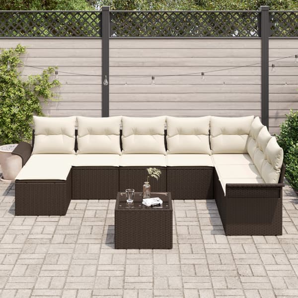 Trädgårdsoffset med kudde med lagring 9 pcs Grå Poly rattan