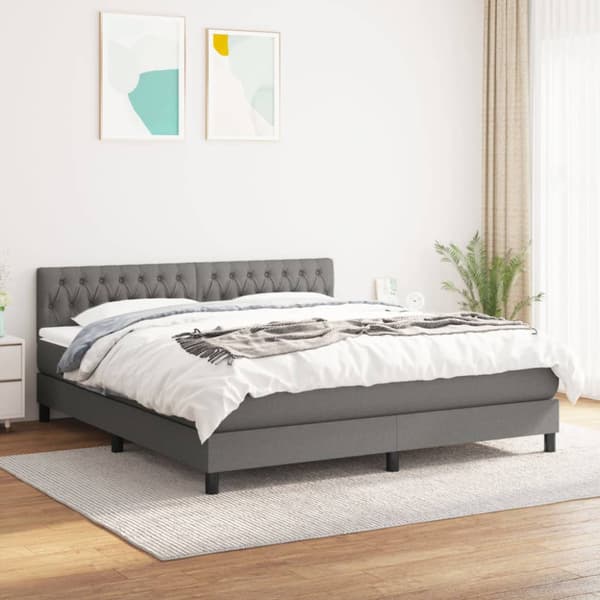 Ramsäng med madrass mörkgrå 180x200 cm tyg