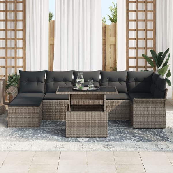 Trädgårdsoffset med kudde 8 pcs Grå Poly rattan