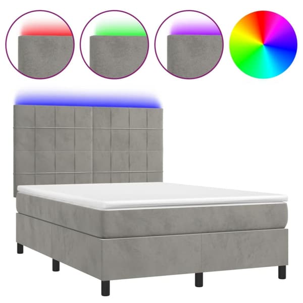 Ramsäng med madrass & LED ljusgrå 140x190 cm sammet