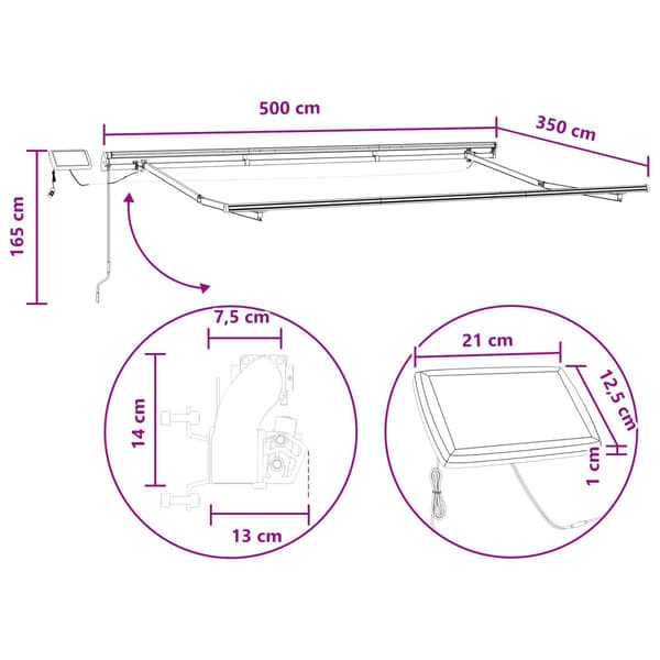 Utfällbar markis Sand 500 × 350 cm tyg