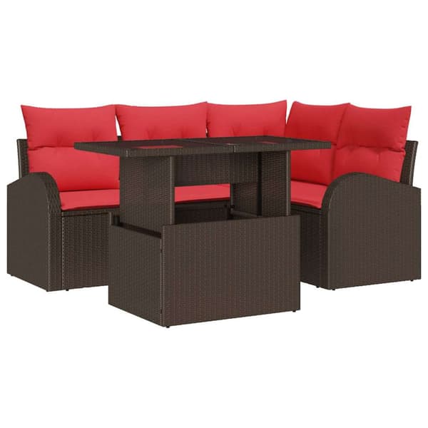Trädgårdsoffset med kudde med lagring 5 pcs Brun Poly rattan