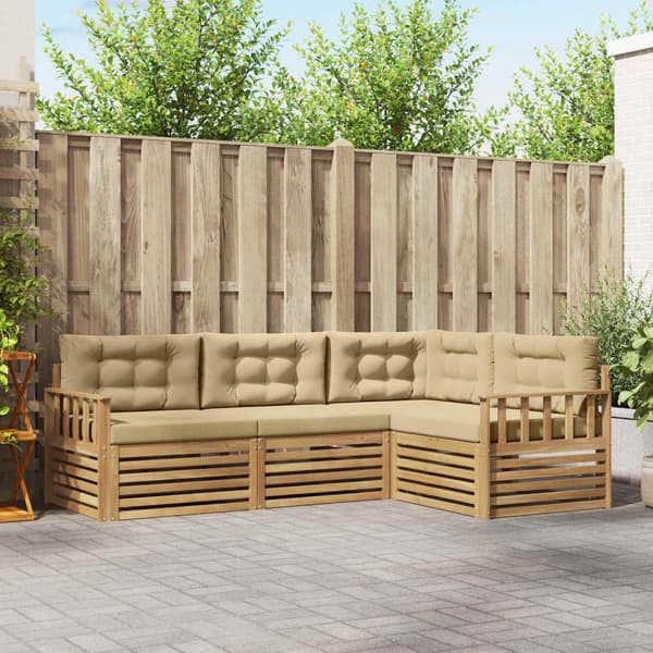 Utomhussoffset med kudde 5 pcs Vit och Beige Polyester