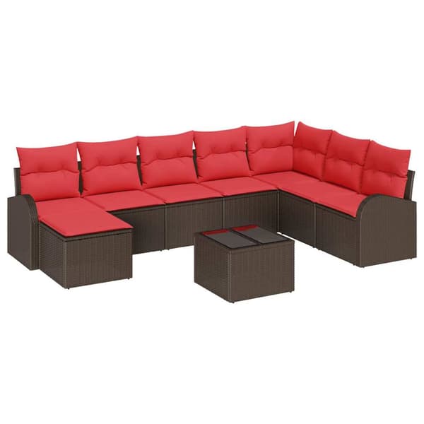 Trädgårdsoffset med kudde 9 pcs Brun Poly Rattan