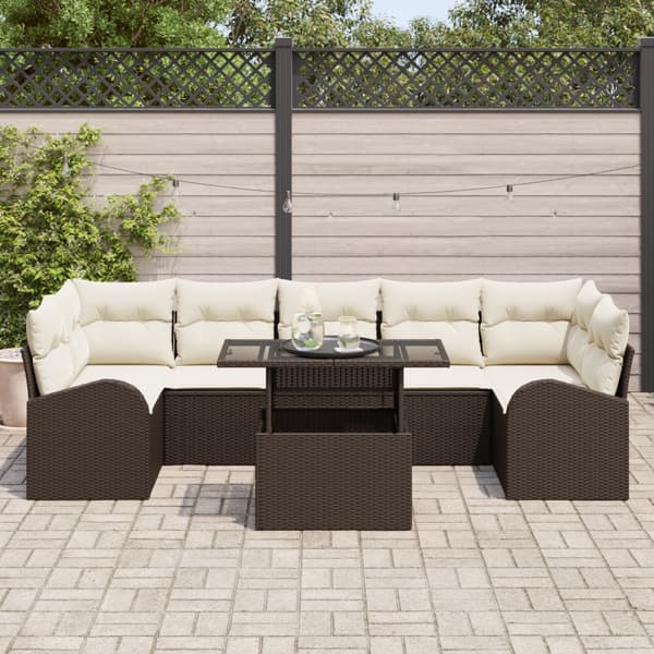 Trädgårdsoffset med kudde 8 pcs Brun Poly rattan