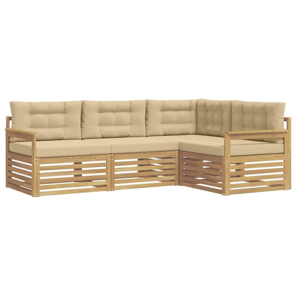 Utomhussoffset med kudde 5 pcs Vit och Beige Polyester
