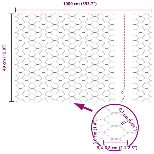 Hexagonstängsel Grå 0,4 x 10 m PVC