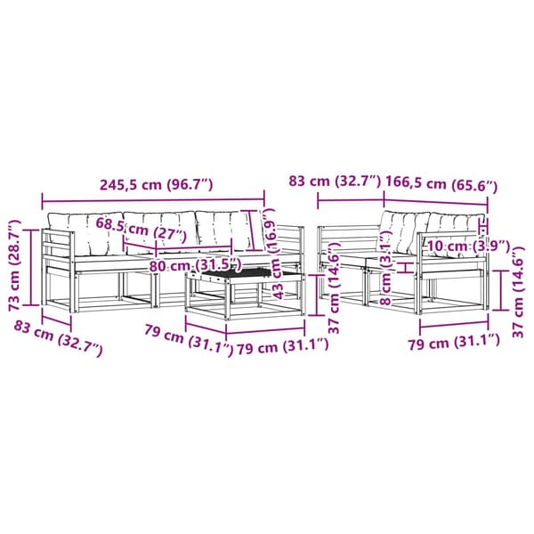 Utomhussoffset 6 pcs Vit och grädde 79 x 79 x 37 cm