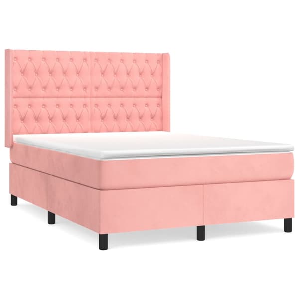 Ramsäng med madrass rosa 140x200 cm sammet