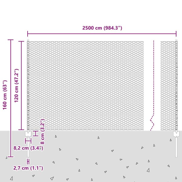 Stängsel med stolpe Grå 1,2 x 25 m Stål