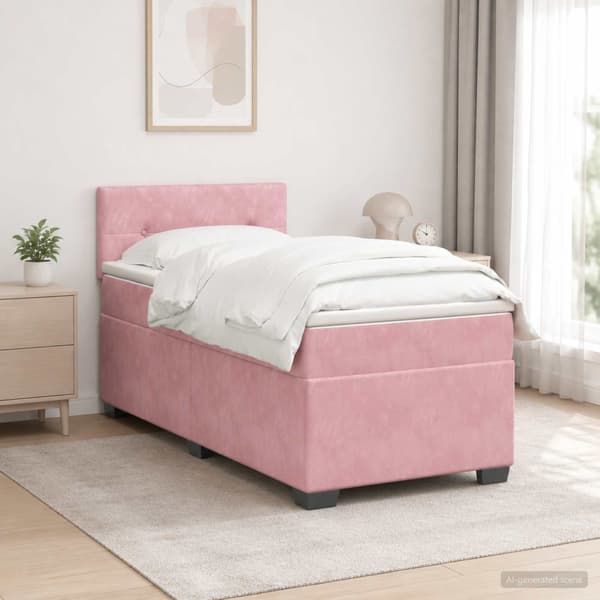 Boxspring säng med madrass och LED Rosa 100 x 200 cm Sammet