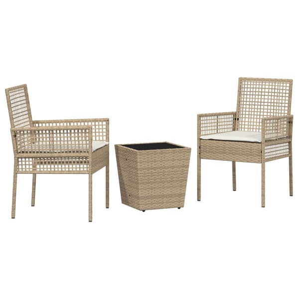 Trädgårds Bistro Set 3 pcs Beige konstrotting