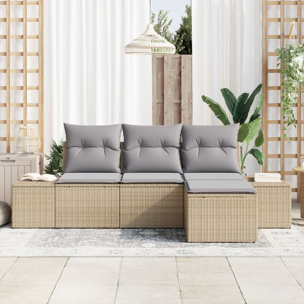 Trädgårdsoffset med kudde 4 pcs Beige konstrotting