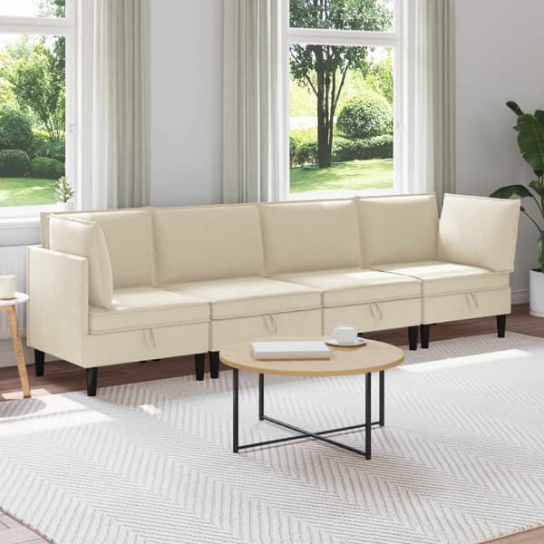 Möbelset för vardagsrummet 4 pcs Gräddvit Tyg