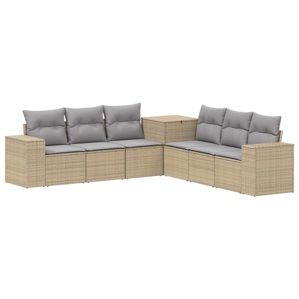 Soffset 7 pcs Beige och Ljusgrå Poly Rattan och stål