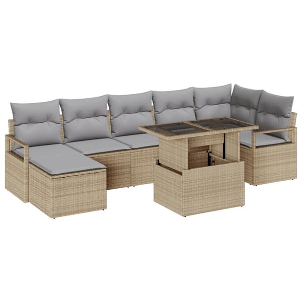 Trädgårdsoffset med kudde 8 pcs beige och ljusgrå