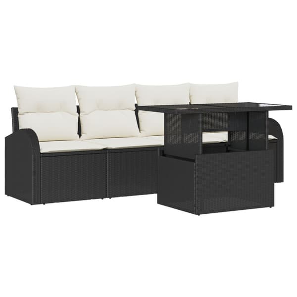 Trädgårdsoffset med kudde 5 pcs Svart Poly rattan