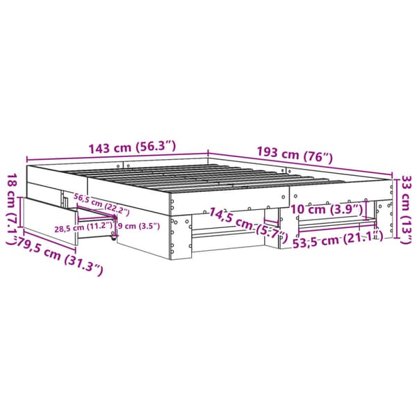 Sängram vit 140x190 cm konstruerat trä