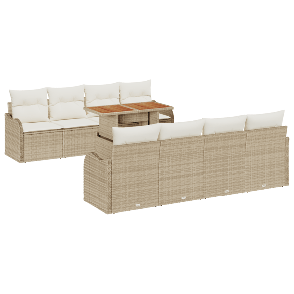 Trädgårdsoffset med lagring 9 pcs Beige Poly rattan