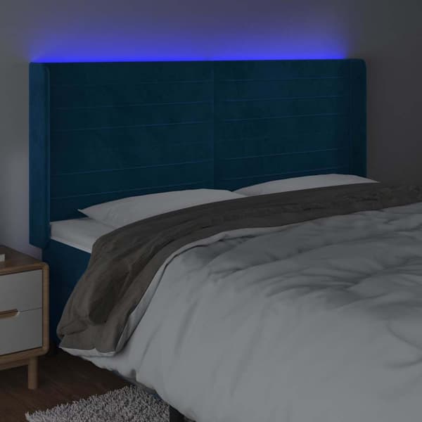 Sänggavel LED blå 163x16x118/128 cm sammet