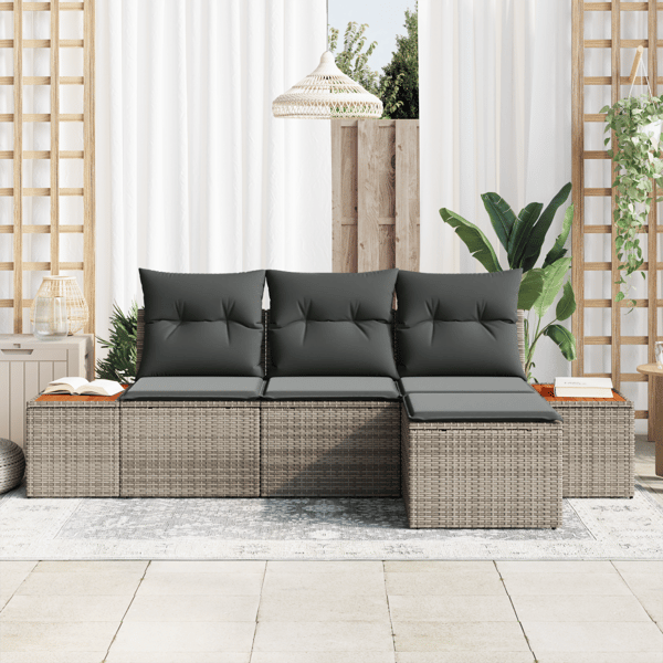 Trädgårdsoffset med kudde 4 pcs Grå Poly Rattan
