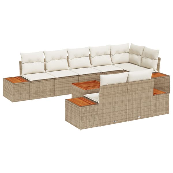 Trädgårdsoffset med kudde 9 pcs Beige Poly rattan