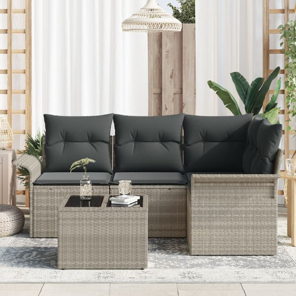Trädgårdsoffset med kudde 5 pcs Ljusgrå konstrotting