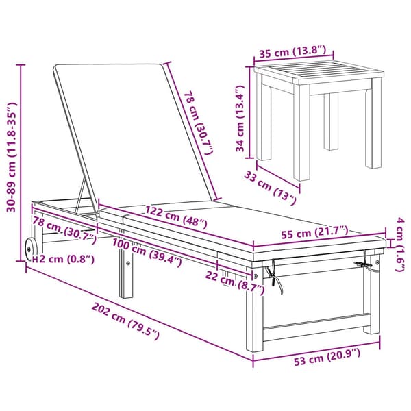 Solstol Reclining 2 pcs Brun Massivt Akaciaträ