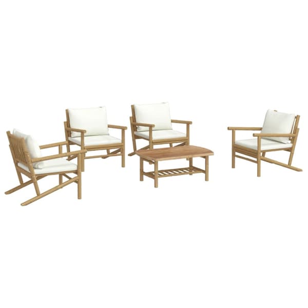 Loungegrupp 5 delar gräddvita dynor bambu