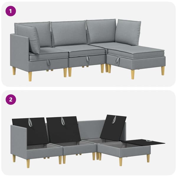 Modulsoffor med förvaring 4 pcs Ljusgrå Tyg