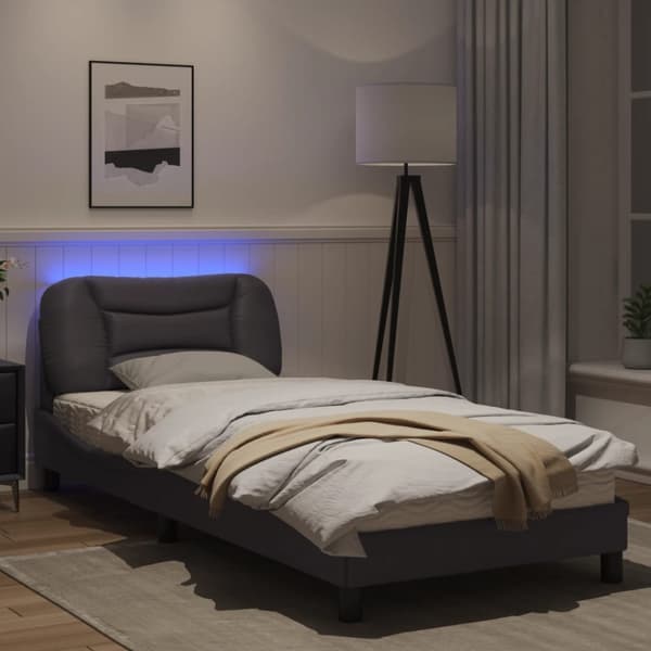 Bed Frame with LED without Mattress "Hvar" Grey 90x190 cm