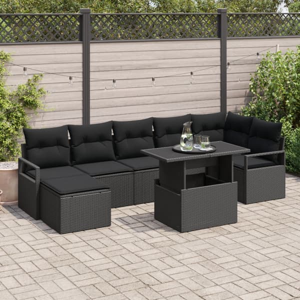 Trädgårdsoffset med lagring 8 pcs Svart Poly rattan