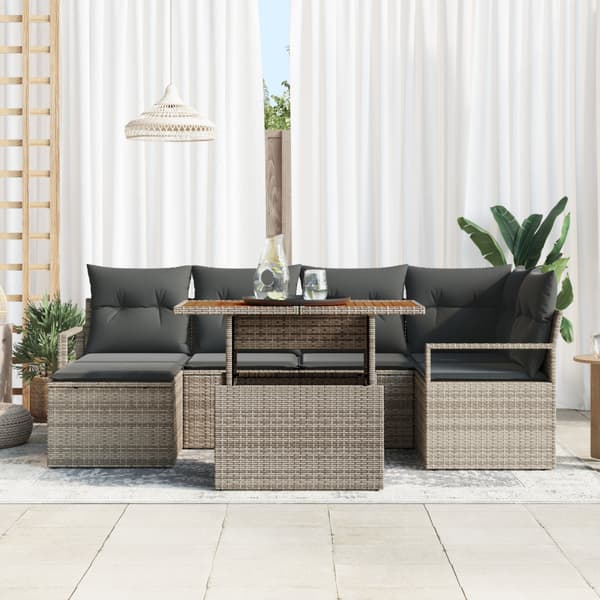 Trädgårdsoffset med lagring 7 pcs Grå Poly rattan