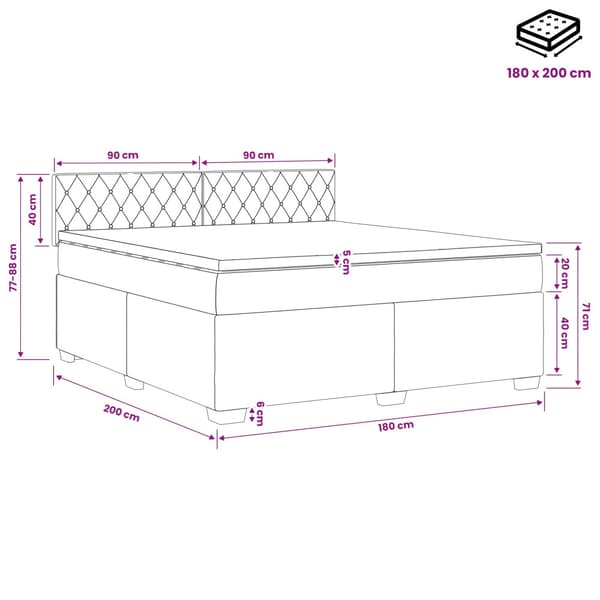 Boxspring säng med madrass och LED Mörkgrå 180 x 200 cm Sammet