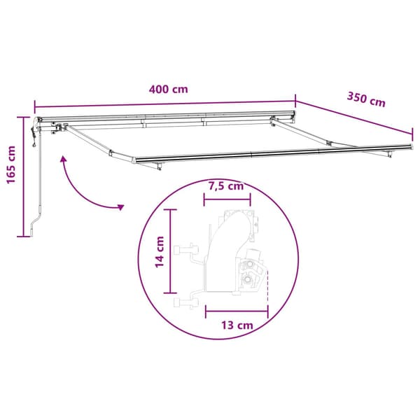 Utfällbar markis Ljusgrå och vit. 400 × 350 cm