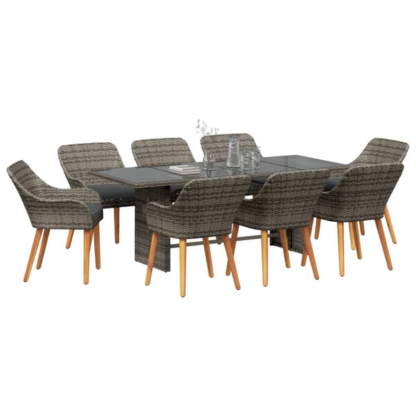 Trädgårdsmöbelset med kudde 9 pcs Grå konstrotting