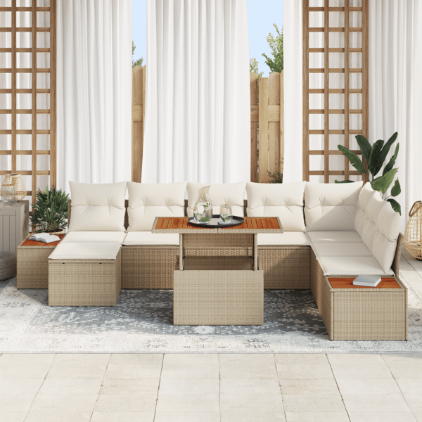 Trädgårdsoffset med lagring 9 pcs Beige Poly rattan