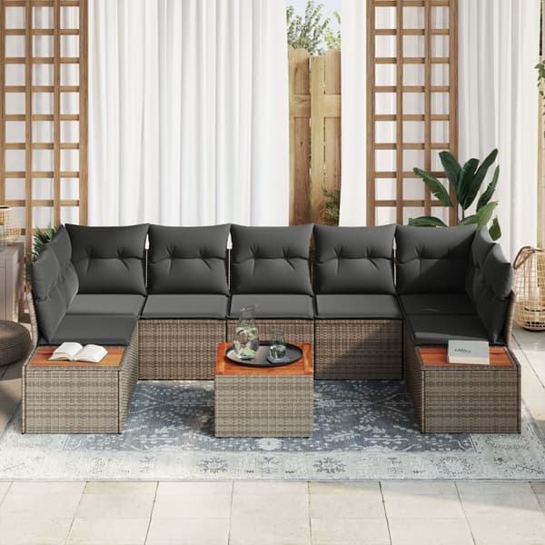 Trädgårdsoffset med kudde 8 pcs Grå Poly rattan
