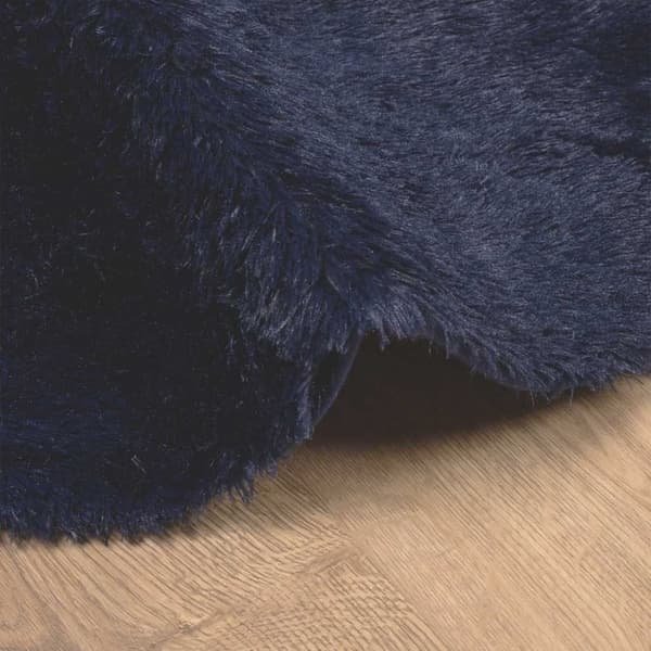 Ryamatta med lång lugg NAVARRA marinblå 100x100 cm polyester