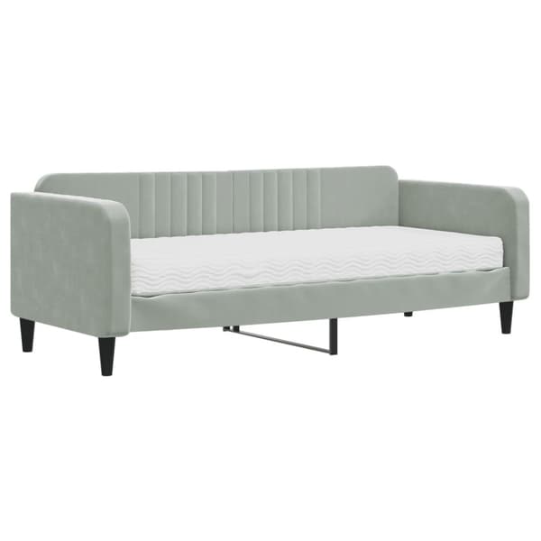 Dagbädd med madrass ljusgrå 90x200 cm sammet