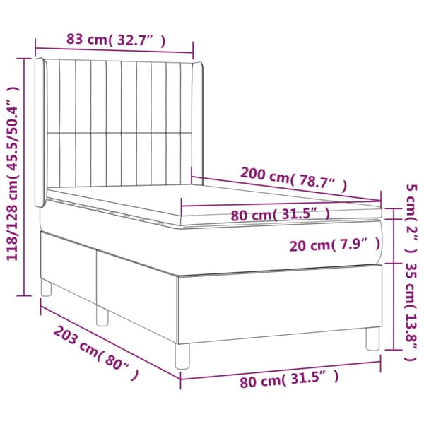 Ramsäng med madrass mörkgrå 80x200 cm sammet