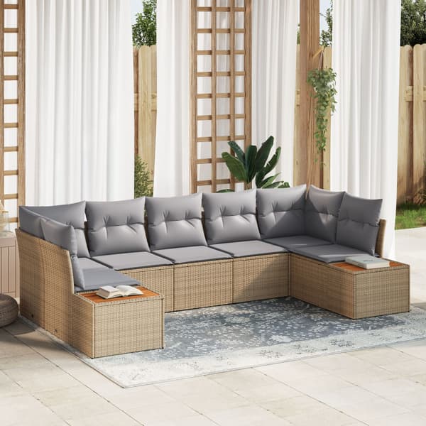 Trädgårdsoffset med kudde 7 pcs Beige konstrotting
