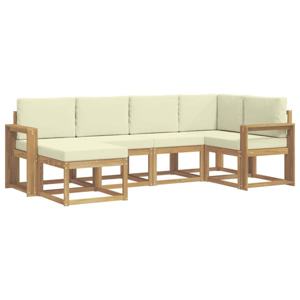 Utomhussoffset med kudde 6 pcs Vit och grädde Polyester
