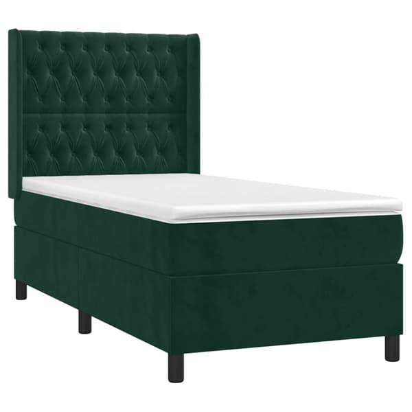 Ramsäng med madrass & LED mörkgrön 100x200 cm sammet